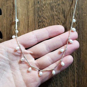 16 Inch 925 Sterling Silver Many Small Cute White Pearls Necklace